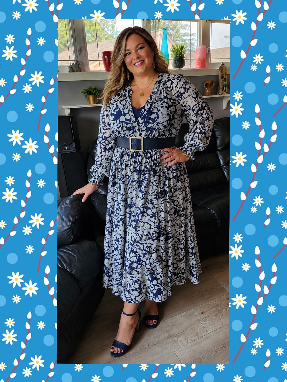 Hudson North Navy & White Floral Midi Dress – 1XL